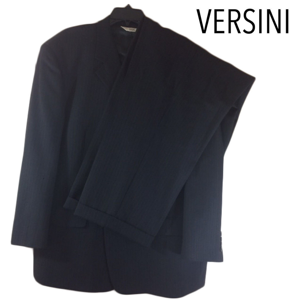 Versini Dark Charcoal Striped 3 Button Suit Mens